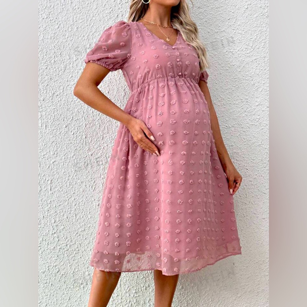 SHEIN Pink Polka-Dot Maternity Dress
